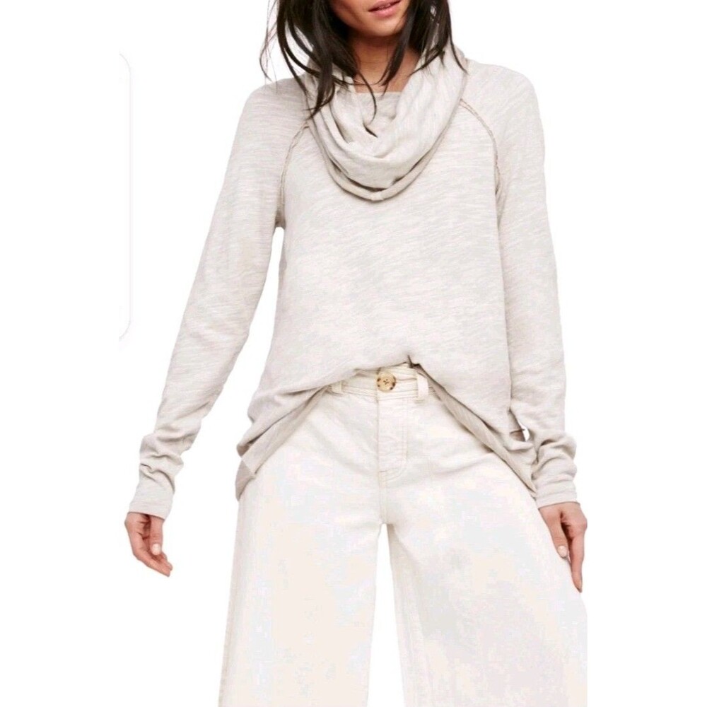 Free People Beach Cocoon Cowl Neck Raw Hem Raglan Pullover Sweater Sz XS/S